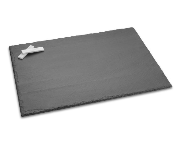Williams-Sonoma's rustic slate cheese serving board provides handsome presentation for a selection of artisanal cheeses, appetizers or bite-sized desserts — More Hostess Gift Ideas on @SavvyHome