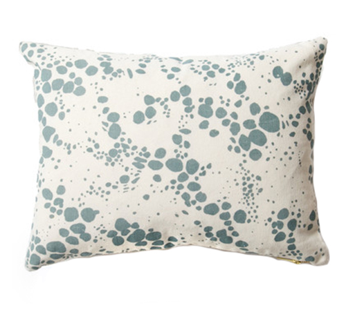 This one of a kind speckled spots pillow has been hand screen printed with teal dye by Rebecca Atwood • on the @SavvyHome Shop